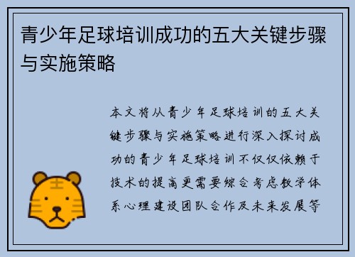 青少年足球培训成功的五大关键步骤与实施策略